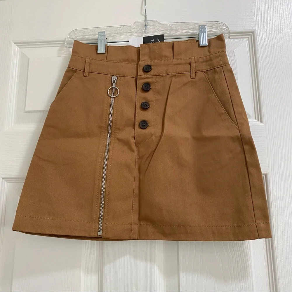 NWT Topshop Tan Ruffle Button Mini Skirt add 2 XS